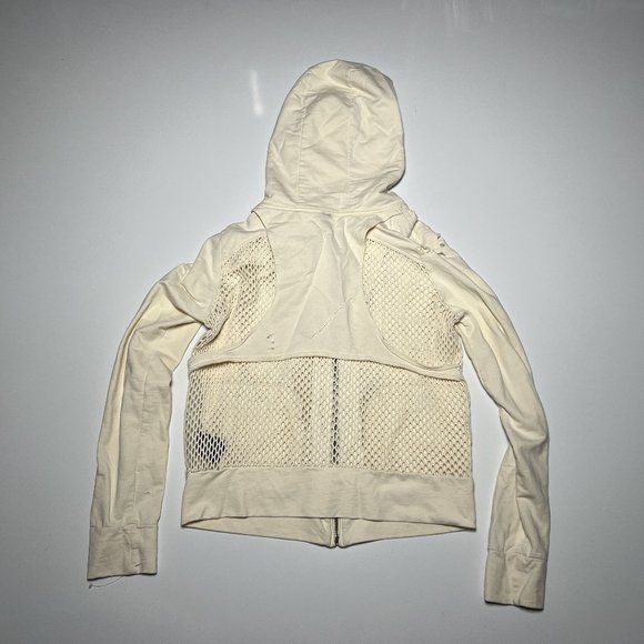 Katie Judith Cream 100% Cotton Netted Zip Up Hooded Jacket Womens Size 38 - Picture 2 of 4